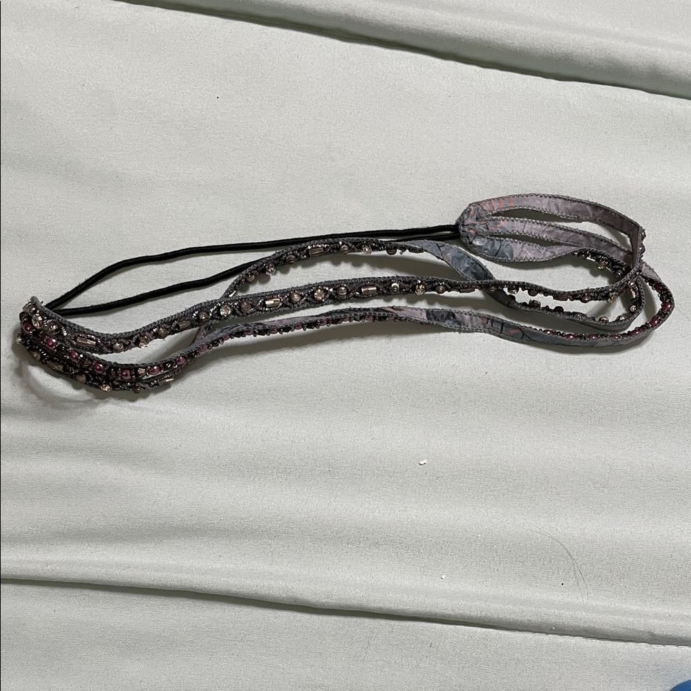Anthropologie Pink and Gray Beaded Multi-Strand Headband
